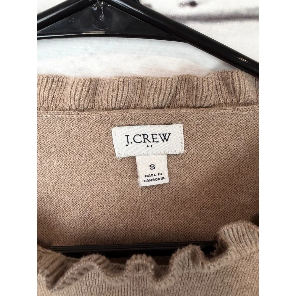 J.Crew Womens Tan Camel Ruffle Mock Neck 100% Cotton Long Sleeve Sweater Small